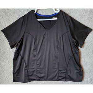 Catherines Women's Short Sleeve V Neck Activewear Tee Shirt Top Black Size 2XWP